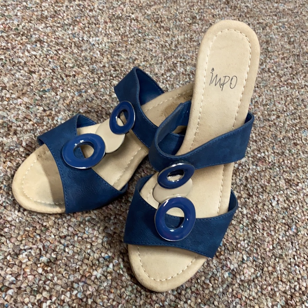Impo open toe blue Slide ons heels. Size 8